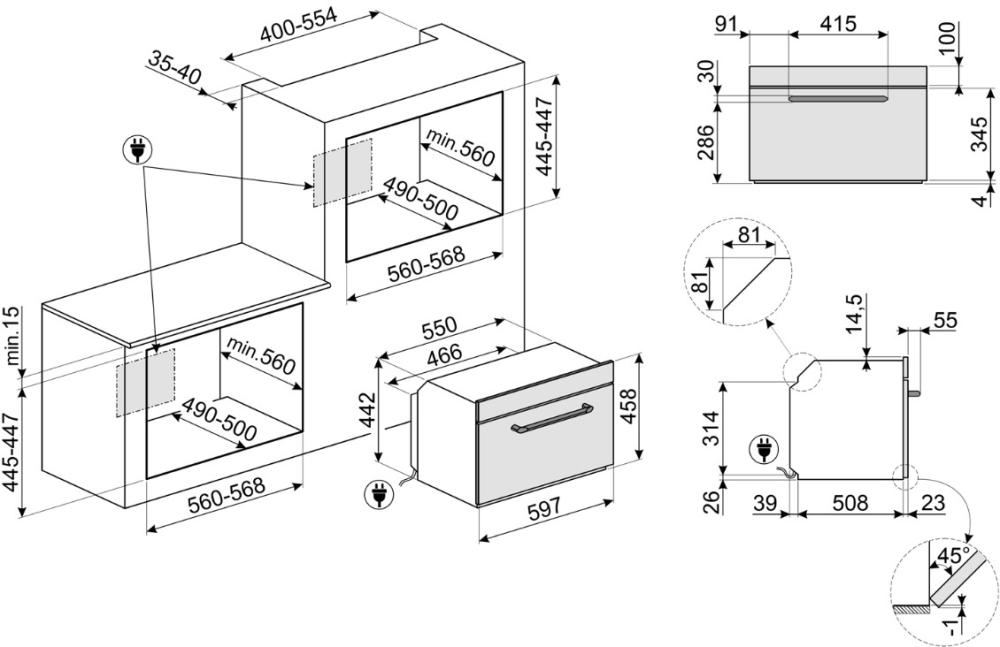 SMEG SO4902M1X Компактный многофункциональный духовой шкаф, комбинированный с микроволновой печью, ш