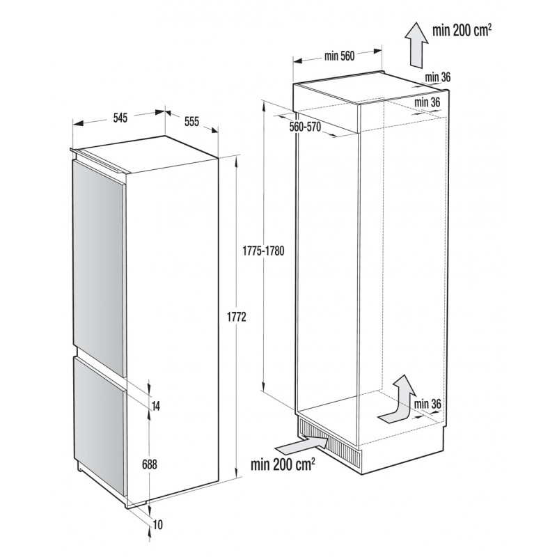 Встраиваемый комбинированный холодильник ASKO RFN31831i
