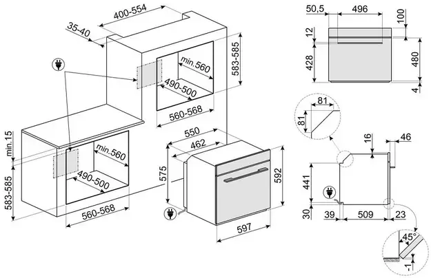 SMEG SOP6102TG Многофункциональный духовой шкаф с пиролизом, 60 см, 10 функций, стекло Neptune grey