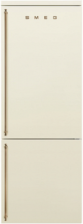 SMEG FA8005RPO5 Отдельностоящий холодильник, 70 см, петли справа, кремовый, фурнитура латунная