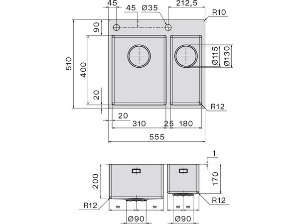 Мойка Falmec SGA3118F.00#SSF 545x510
